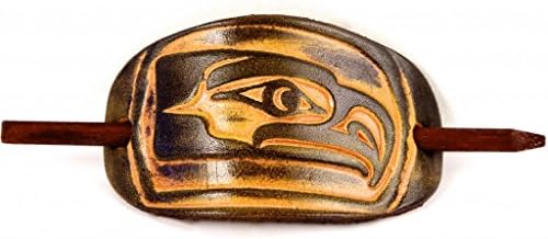 Marakesh Leather Handmade Seahawks Leather Hair Barrette - Large Green/Natural
