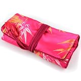Silky Jewelry Roll / Cosmetic Roll Travel Pouch with Bamboo Leaf Pattern Embroidering - Mixed Colors