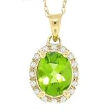 1.73ct Oval Peridot and Diamond Gemstone Pendant in 10Kt Yellow Gold w chain