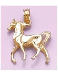 14k Gold Animal Necklace Charm Pendant, 3d Horse, .07 Dwt, High Polish
