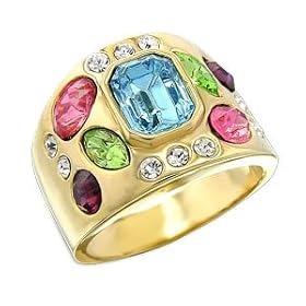 Women's Young Line Multicolor Swarovski Crystal Gold Tone Ring, Size: 5-10