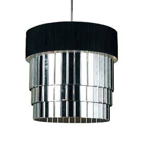 Candice Olson Garbo Candle Base Pendant, Black Silk Shade and Antique Mirror Accents