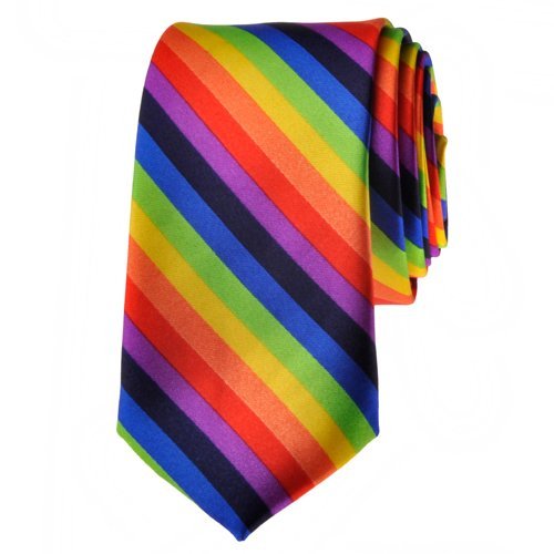 TopTie™ Unisex Fashion Diagonal Colorful Rainbow Stripe Skinny Necktie, Discount NeckTies