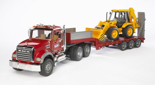 Childrens Toyshop  Toys : Bruder 02813 MACK Granite Truck with Low Loader and CATERPILLAR Bulldozer