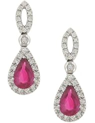 Pear Shape Ruby(.66ct)& Pave Diamond(.28ct) Earrings