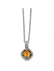 Sterling Silver 14k 2.1ct Yellow Gold 2.10 Citrine 18in Vintage Style Necklace