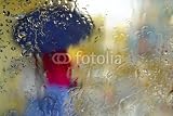 Wallmonkeys Peel and Stick Wall Decals - Silhouette of Person with Umbrella through Wet Windshield - 18"W x 12"H Removable Graphic