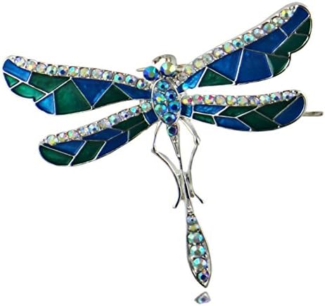 AB & Blue Green Iridescent Enamel Drangonfly Clip On Magnetic Pendant by Seasons Jewelry