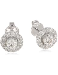14k White Gold Round Diamond (1 ctw, I-J Color, I1-I2 Clarity) Halo Earrings