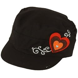 Kids 3-7 years Hearts Cotton Summer Cadet Hat Cap Black