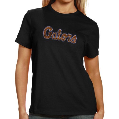 Florida Gators Ladies Rhinestone Logo Missy T-Shirt - Black (Small)