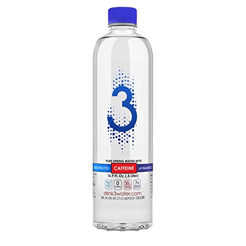 3 Water - 24 Pack 16.9 Ounce - Caffeinated Water with Electrolytes & enhanced pH