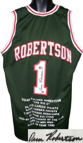 Oscar Robertson Signed Milwaukee Bucks Green Prostyle Jersey w/ Embroidered Stats- Robertson Hologram