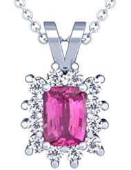 Platinum Cushion Cut Pink Sapphire And Round Diamond Pendant