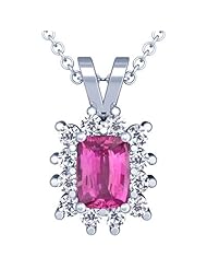 14K White Gold Cushion Cut Pink Sapphire And Round Diamond Pendant