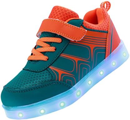 ERUPT Kid Boy Girl Low Top USB Charging light up Shoes with LED Flashing Sneakers, green 27M