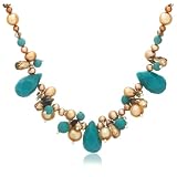 Sterling Silver Turquoise, Smoky Quartz and Champagne Freshwater Cultured Pearl Necklace, 18