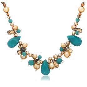 Sterling Silver Turquoise, Smoky Quartz and Champagne Freshwater Cultured... by