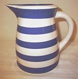 Ronnie's Terramoto Ceramic, Large Pitcher 3 Quarts, Royal Blue Wide Stripes