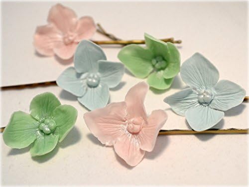 Floral hair piece, hydrangea pins ~ Bridesmaid headpiece ~ Pale wedding hair flowers ~ Bride, flower girls accessories ~ Set of 6