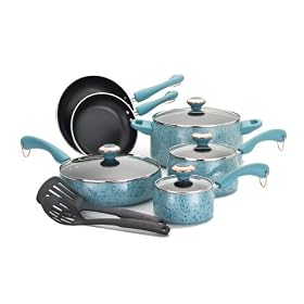 Paula Deen Signature Porcelain 12 Piece Cookware Set, Aqua