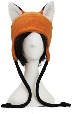 Rusty Orange Fox Hat with White Faux Fur Inner Ears Super Cute Anime Aviator Style Adult Sized
