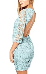 Sexy Lace Open-Back Cocktail Short Elbow Length Sleeves Spandex Party Dress 