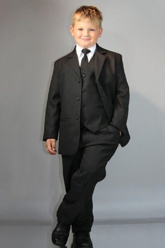 Boys Charcoal Suit Set with Five Pieces