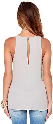 Omine Women's Solid Vest Tank Top Tunic Chiffon Blouse XX-Large Grey