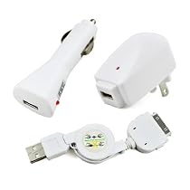 Combo of Retractable USB Data Cable + Home Charger Adapter & Car Charger Adapter for Apple iPod Nano 3rd Generation