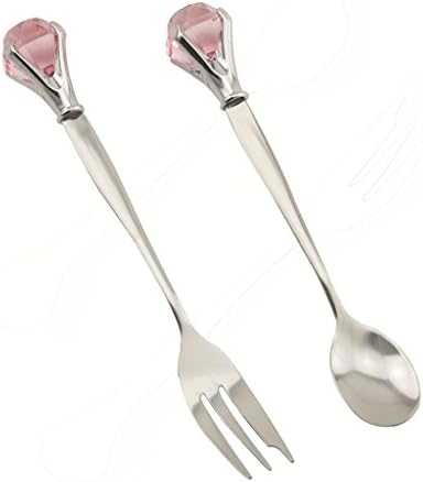 Kamlife KT New Fashion Diamonds Filled Flatware Tainless Tableware Spoons Forks 2 sets 4 Color (Pink)