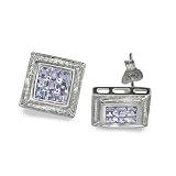 9ct White Gold Violet Blue Tanzanite And 3pt Diamond Stud Earrings