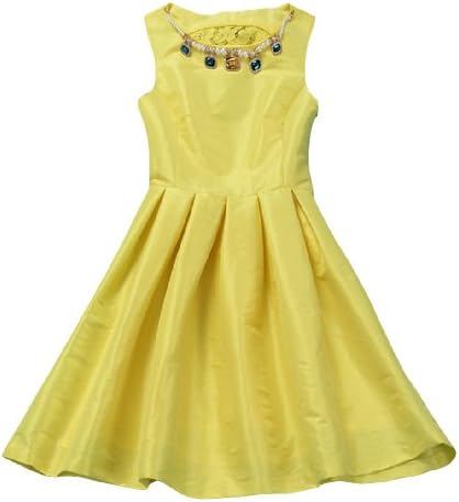 L-THD Women's Sleeveless Solid Color Crystal Pleated Hign-Waisted Skirt Party Dress Yellow S