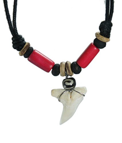 Exoticdream Real Shark Tooth Necklace Surfer Hawaiian Beach Boys Girls Men - Color Beads