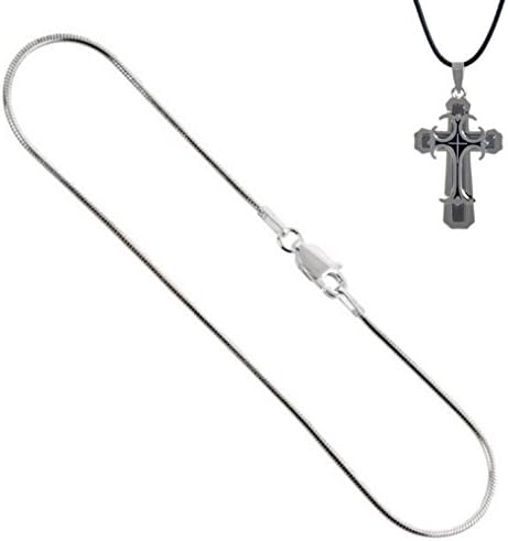 3-D Stainless Steel Alloy Cross With Silver Serpentine Snake Chain, Jewl:SSSS
