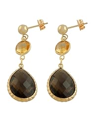 14 Karat Yellow Gold Faceted Smokey Quartz and Citrine Dangle Earrings