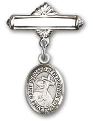 Sterling Silver Baby Badge with St. Bernard of Clairvaux Charm and Polished Badge Pin