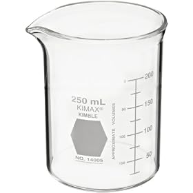 Kimble Kimax, Heavy-Duty Low Form Beaker With Double Capacity Scale, 250mL (Pack of 12)