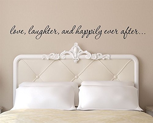 Love, Laughter, and Happily Ever After Inspirational Vinyl Wall Quote Decals 36″ W by 4″ H, Inspiring Family Wall Decal Quotes, PLUS FREE WHITE HELLO DOOR DECAL
