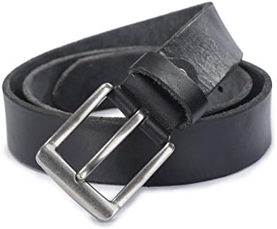 Evanno Men's Belt Square Anti-nickle Buckle Full Grain Genuine Leather 1.5inch Wide (Size:XL(38--40 Inches Waist), Black)