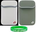 2n1 Combo - 2-Sided Reversible Premium Laptop Just Fit Neoprene Sleeve Case Cover - Bundle with LCD Screen Protector for Amazon Kindle Electronic Reading Device - (Kindle NOT included) , Reversible Grey / White