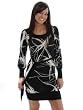 Unique Black White Print Dress Long Sleeves Made in the USA Size Large