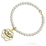 18k Yellow Gold Plated Sterling Silver Black Diamond-Accent and Freshwater Cultured Pearl Angel...