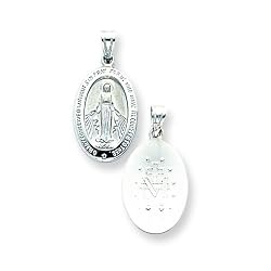 14k White Gold Reversible Miraculous Medal Pendant