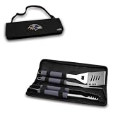 Metro BBQ Tote - Baltimore Ravens - The Metro BBQ Tote stands out among other portable barbecue tool set. It's a 3-piece BBQ tool set with gray silicone handles in an attractive black polyester zip-up case with an adjustable black shoulder strap. It inc