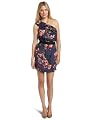 eight sixty Womens Printed Silk One Shoulder Dress, Night Olive, Large