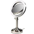 Lighted Fluorescent Dimmable 10X to 1X Pedestal Mirror, Satin Nickel