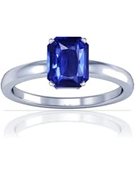 18K White Gold Emerald Cut Blue Sapphire Solitaire Ring