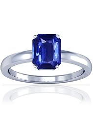 Platinum Emerald Cut Blue Sapphire Solitaire Ring