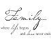 Family where life begins and love never ends 12.5" h x 23" w vinyl lettering wall sayings art decor decal sticker word